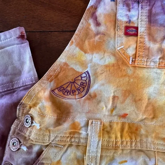 Dickies Custom Dyed Bib Overalls 32x31 Embroidered Women’s Medium Streetwear - Picture 2 of 9